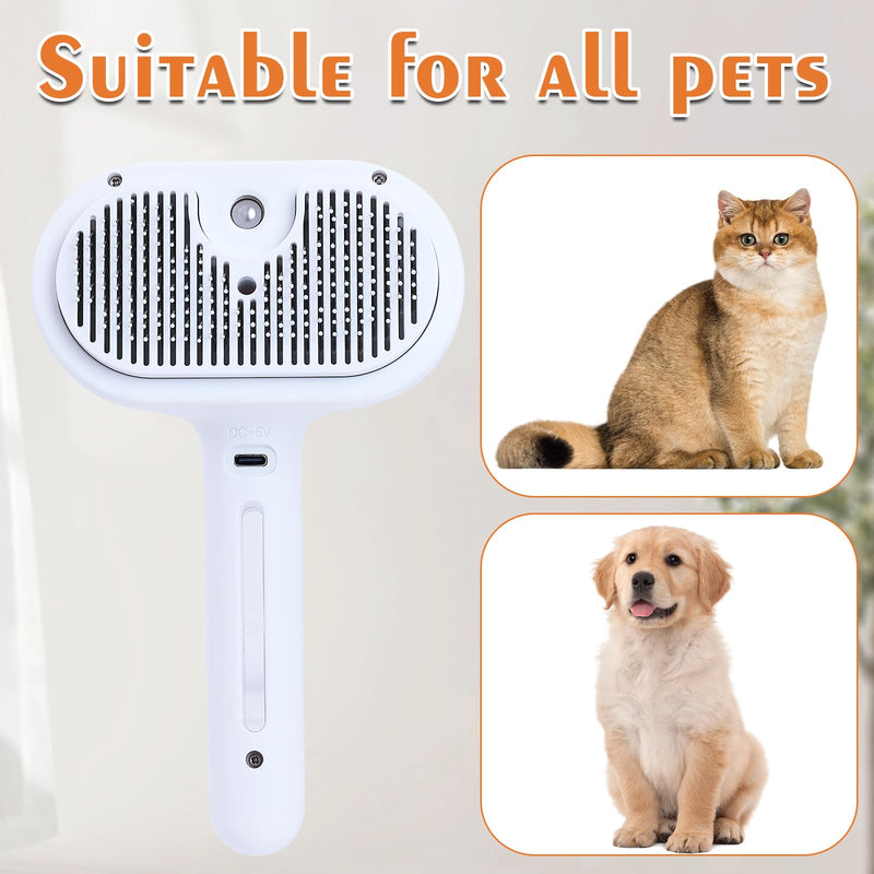 Cat Steam Brush with Release Button, Pet Spray Brushes for Shedding & Grooming, Mist Comb for Pet Long Short Haired, Steamy Brush for Cats Removing Loose Fur and Massage (White) White - PawsPlanet Australia