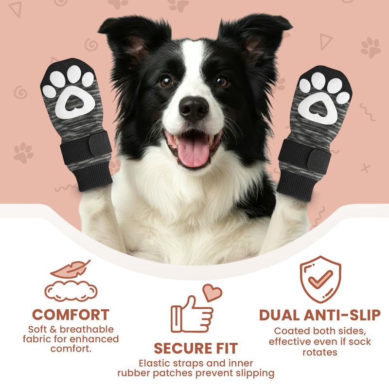 Anti Slip Dog Socks - 6 Pack | Dog Socks to Prevent Paw Licking, Add Traction, Keep Warm & Protect from Hot Pavement | Paw Protection for Senior Dogs for Hardwood Floors | Dog Booties - Large Grey L - PawsPlanet Australia
