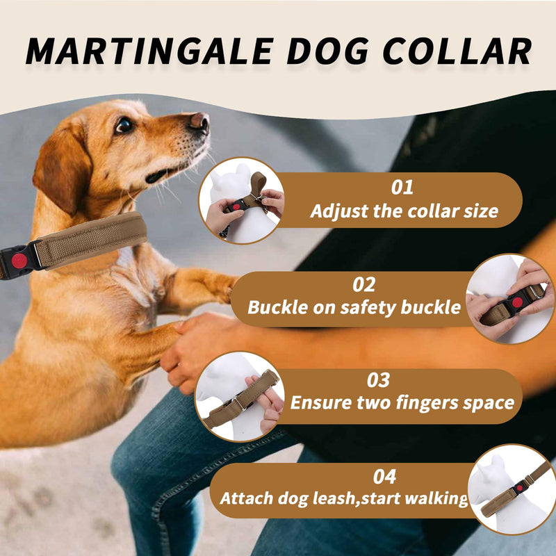 Martingale No Pull Dog Collar for Large Medium Small Dogs, Heavy Duty Nylon Reflective Adjustable Anti Pull Slip Collar with Buckle for Training Walking M Khaki M (15"-23" Neck, 1.5" Wide) - PawsPlanet Australia