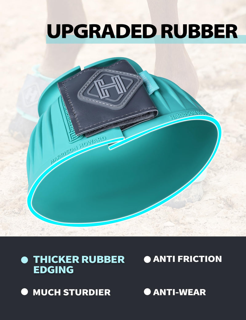Harrison Howard Rubber Bell Boots Leather Touch-Close Overreach Boots Hoof Protection for Horses Sold in Pairs Turquoise L - PawsPlanet Australia