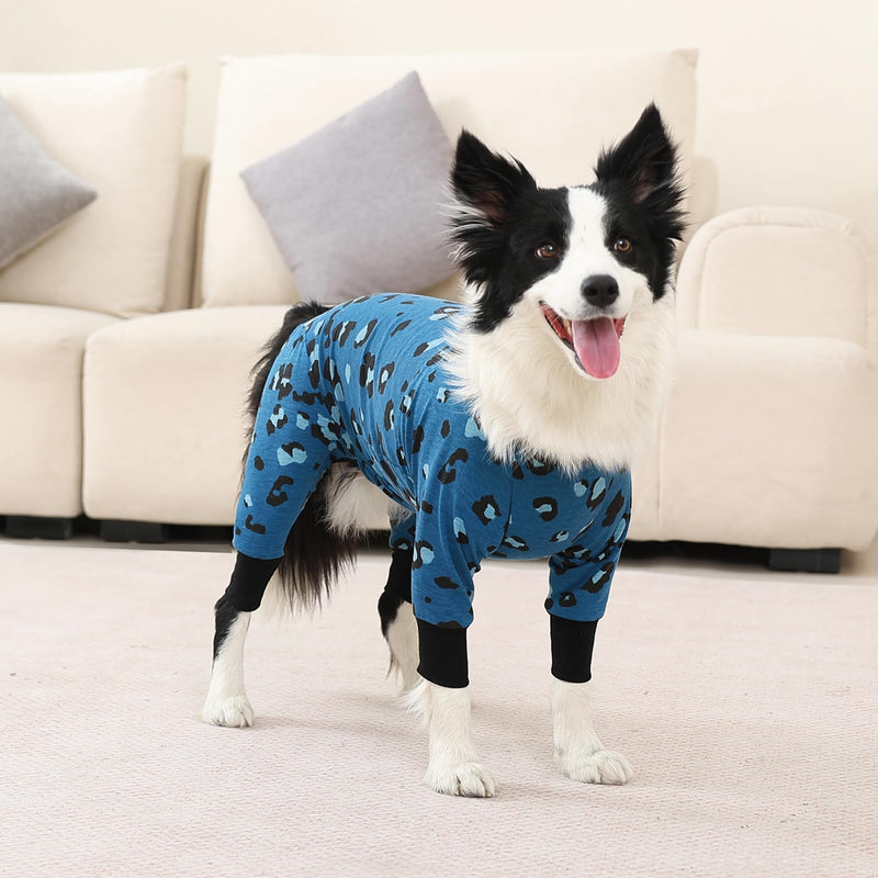 FEimaX Dog Surgery Recovery Suit, Long Sleeve Onesie Female Male Dog Surgical Suit Post Op Spay Bodysuit for Medium Large Dogs Cone E-Collar Alternative Pet Medical Shirt (XXL, Blue Leopard Print) XXL