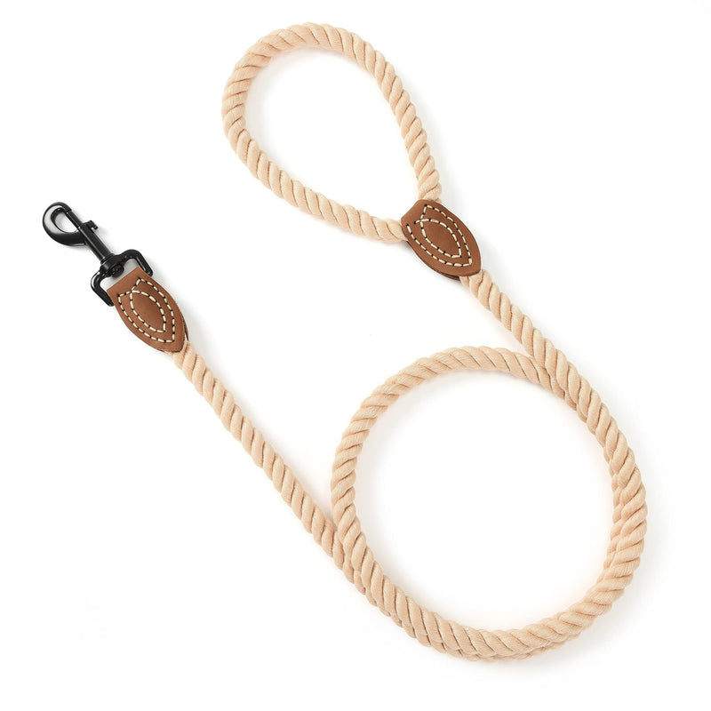 Mile High Life Dog Leash | Braided Cotton Rope Dog Leashes with Leather Tailor Tip | 4 Feet Dog Leash w Heavy Duty Metal Clasp | Wedding Dog Leash (Light Brown, 48 Inches) 48 Inch (20lb-100lb) Cotton Handle-Light Brown - PawsPlanet Australia