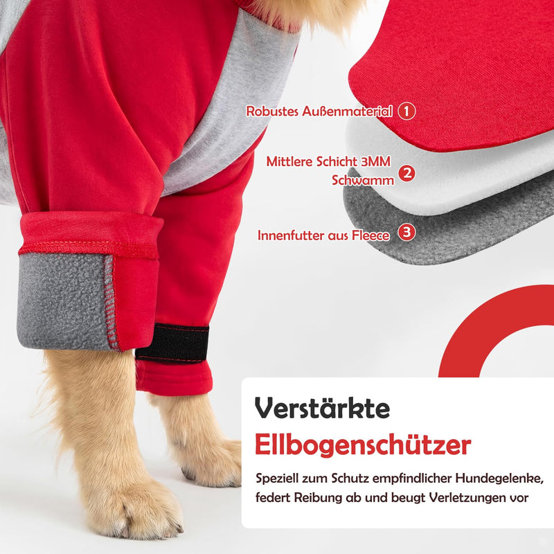 Eyein Dog Body Suit After Surgery, Front Leg Protective Sleeve with Soft Padding to Prevent Licking and Protect Wounds After Operations, Breathable Long-Sleeve Shirt for Dogs and Pets (Red, S)