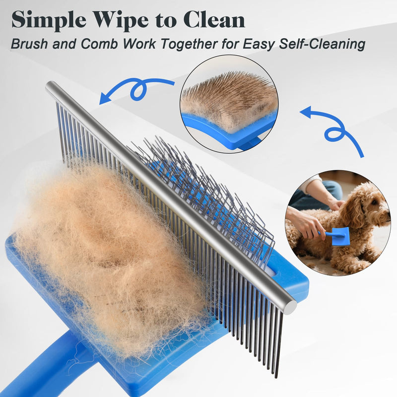 2PCS Slicker Brush for Dogs & Pet Comb,Professional Dog Grooming Brush (Goldendoodles,Poodles,Labradoodles) with Extra Long Pins to Effectively Remove Tangles, Knots and Mats (Blue Large) Blue Large - PawsPlanet Australia