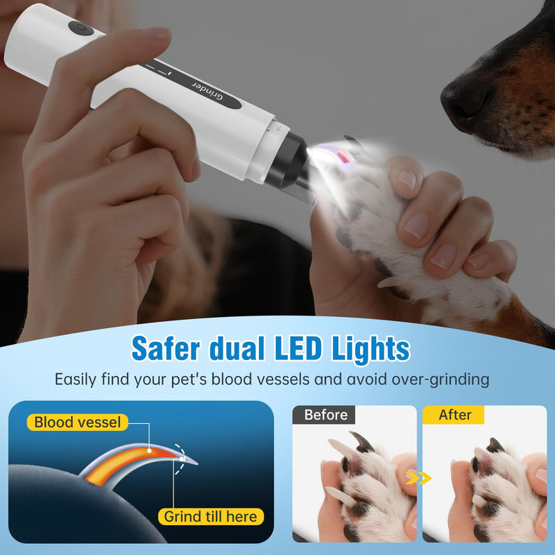 Dog Nail Grinder, 7-Speed Quiet Electric Dog Nail Trimmers, Dog Nail Clippers with Sponge Dust Collection & File for Small Medium Large Dogs, Rechargeable Pet Paw Grooming Supplies Kit White - PawsPlanet Australia