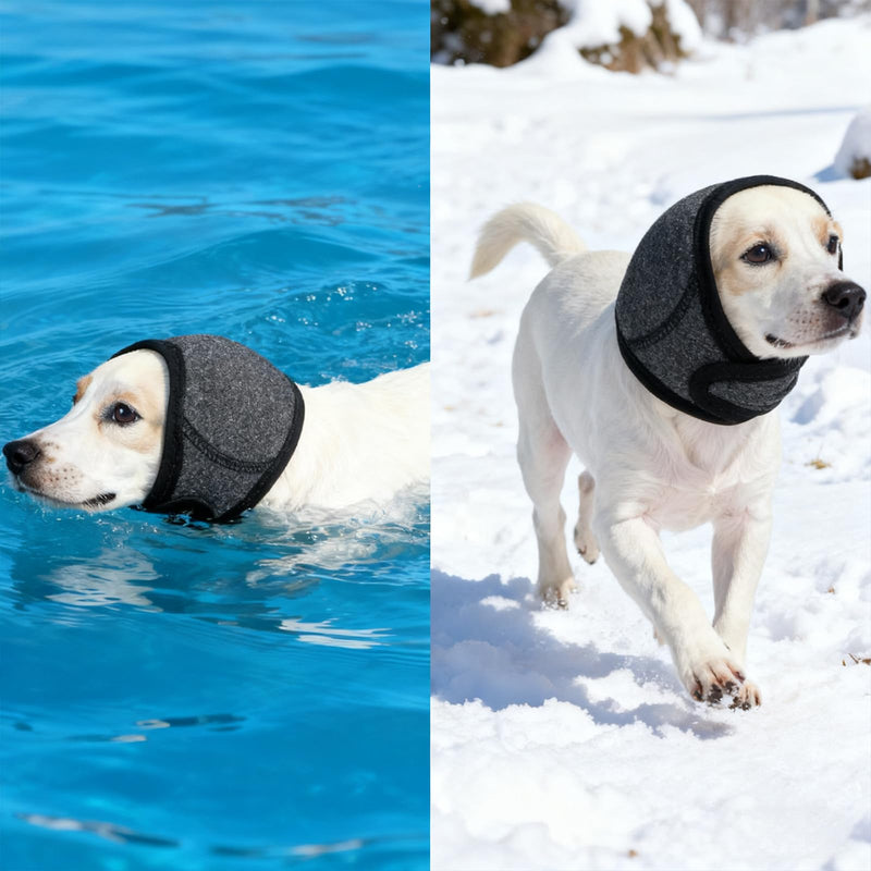 Dog Ear Protectors,Waterproof & Warm Noise-Reducing Calming Hood,Black Adjustable Dog Ear Defenders for Grooming,Bathing and Swimming,Dogs Ear Covers for Noise Thunder Fireworks,Size S
