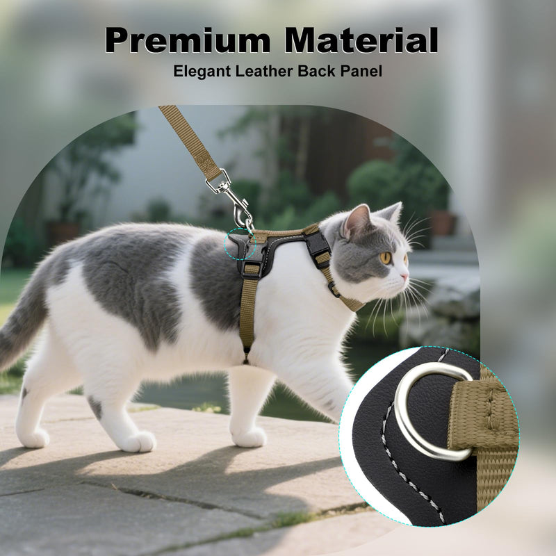 Plutus Pet Adjustable Cat Harness and Leash Set, Quick Release, Escape Proof Nylon Vest with Leather Trim for Kitten, Small Medium Large Cats, Brown - PawsPlanet Australia