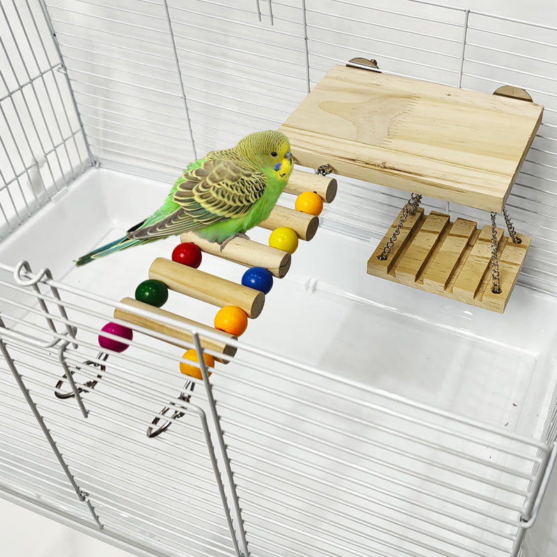Bird Perches Toys Set Cage Accessories Parrot Nature Wooden Playground Hanging Standing Platform Play Stand with Swing Ladder for Lovebirds, Parakeet, Conures, Budgie and Other Small Animals - PawsPlanet Australia