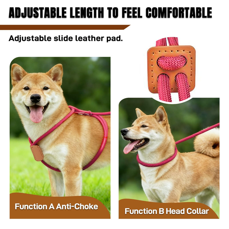 Slip Leads for Dogs, No Pull Rope Dog Harness, Collar Leash and Harness All in One, Adjustable Pet Training Lead for Walking, Dog Leashes for Small Medium Large Dogs, 5ft Red - PawsPlanet Australia