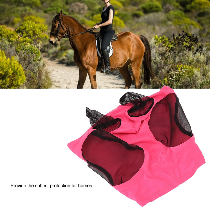 Horse Fly Mask, Professional Sun Comfortable Breathable Ears Protection Mesh Cover for Barn Horses Pink 44x36cm