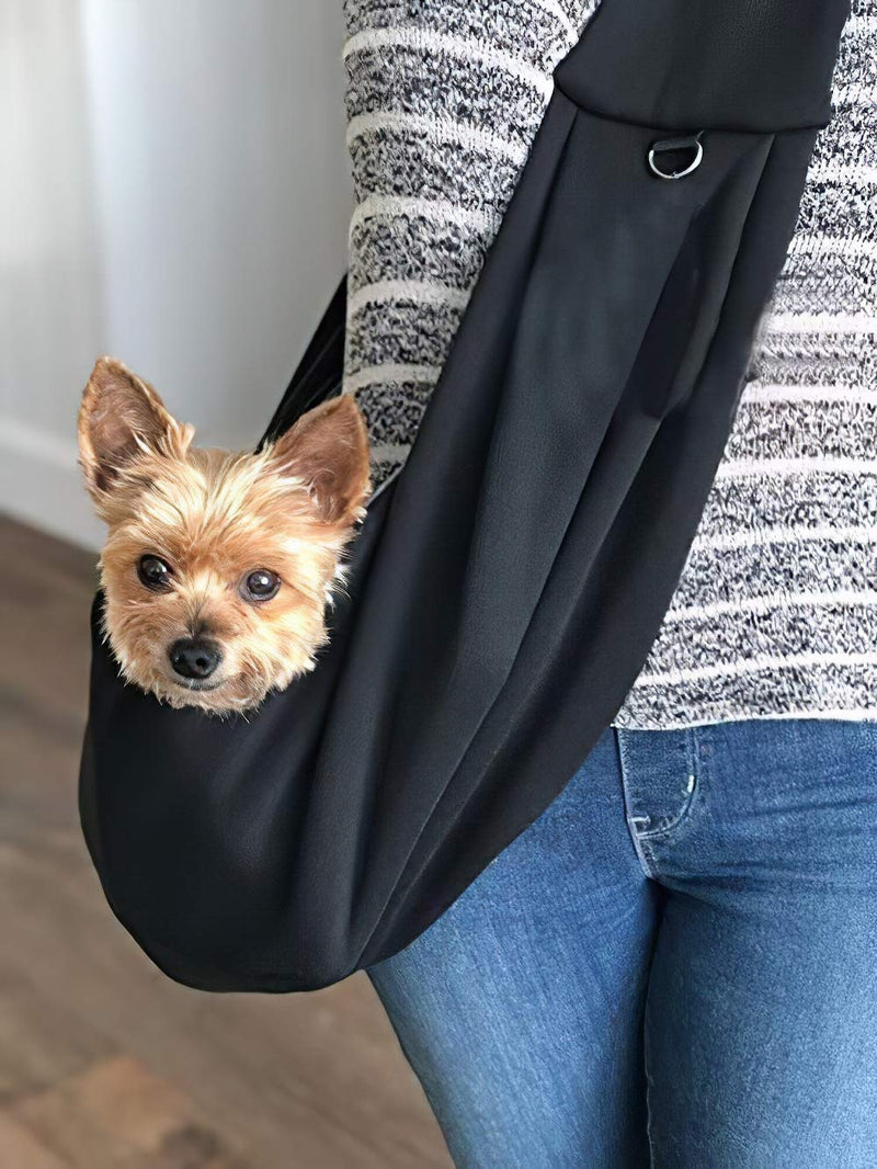 Small Dog & Cat Travel Bag - Hands Free Pet Carrier with Adjustable Strap & Stainless Steel ID Barrel (Black, Up to 12 lbs) Black(up to 12 lbs) - PawsPlanet Australia