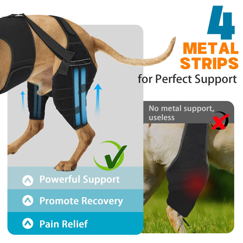 Dog Knee Brace for Torn Acl Hind Leg, Adjustable for Back Leg with 7 Stabilizers, Reduces Pain, Ligament Injuries & Luxating Patella for Small Medium Large Dogs M Black