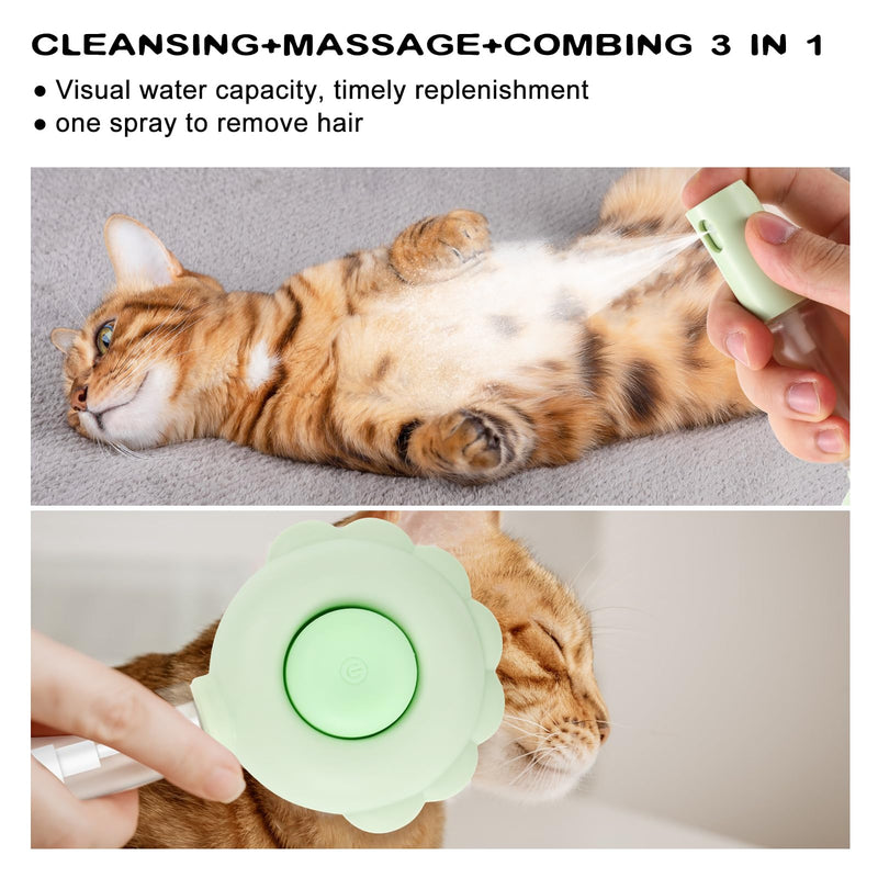 Cat Hair Brush for Shedding, 3-in-1 Pet Spray Hair Removal Comb with Visual Spray & Release Button, Waterproof Dog Grooming Brush for Furry Pet (Green) Green - PawsPlanet Australia