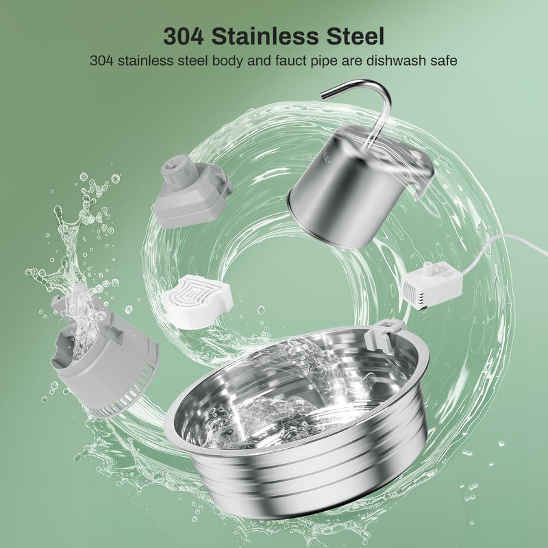 Cat Water Fountain, 4L/135OZ Stainless Steel Pet Fountain Dog Water Dispenser Bowl Cat Drinking Fountains Watering Supplies with Ultra-Quiet Pump for Cats, Dogs, Multiple Pets Indoor - PawsPlanet Australia