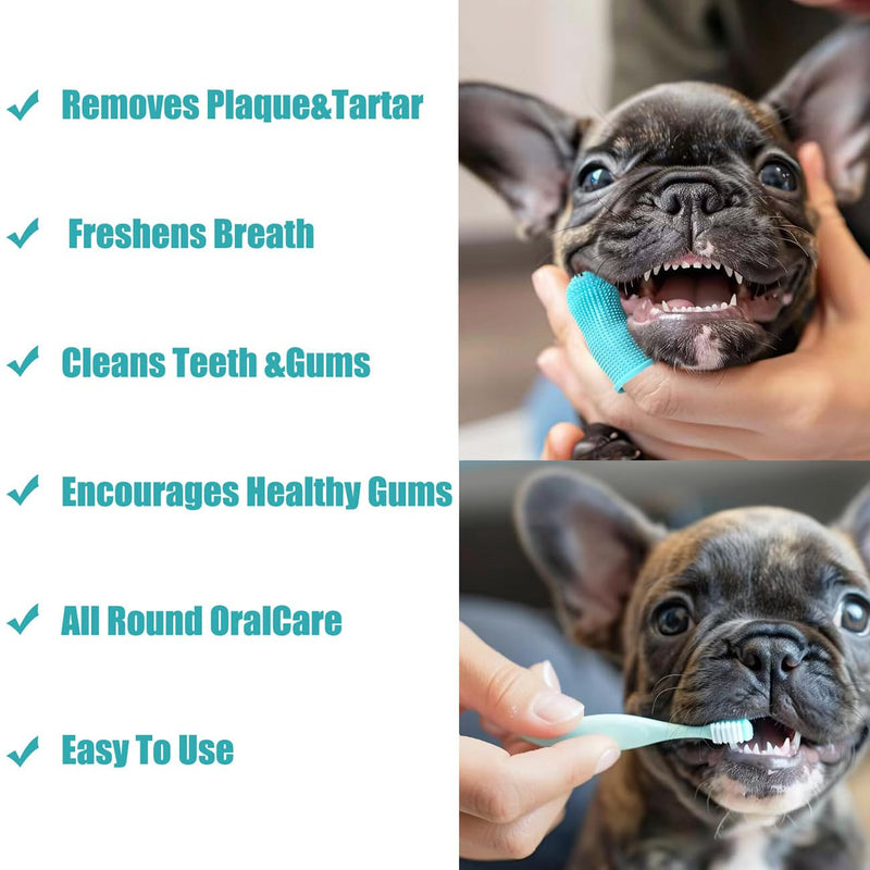 Dog Toothbrush, Finger Toothbrush, 360 Degree Silicone Toothbrush for Dental Care, Easy Dog Cat Puppy Teeth Cleaning 5Pack Blue