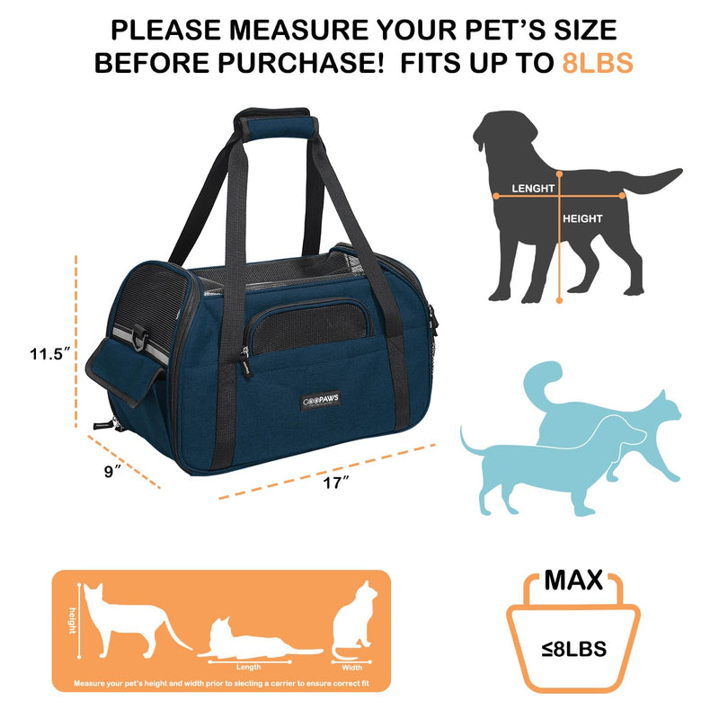 Dog Purse Carrier for Small Dogs, Soft-Sided Tote Bags with Pocket Dog Travel Supplies Portable Dog Sling with Anti-Slip Bottom (Navy Blue-17in) - PawsPlanet Australia