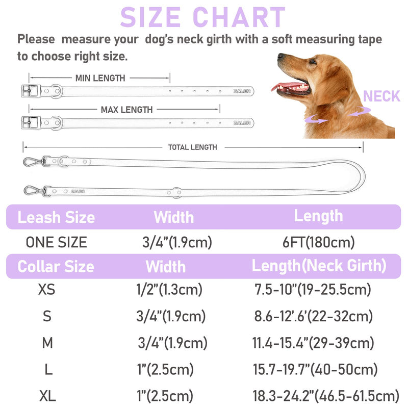 ZALER Dog Collar and Leash Set, Waterproof Adjustable Odor Proof Pet Collars Leashes Easy to Clean, 6FT Dog Leash with 2 Hooks for Large, Medium Small Dogs (S, Purple) Lilac Purple S(Collar:8.6''-12.6''; Leash:6ft) - PawsPlanet Australia