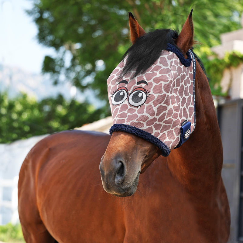 Harrison Howard All Round Mesh Horse Fly Mask UV Protective with Fleece Padded Edging and Fun Prints Forelock Opening Design Mask for Horse Giraffe Large
