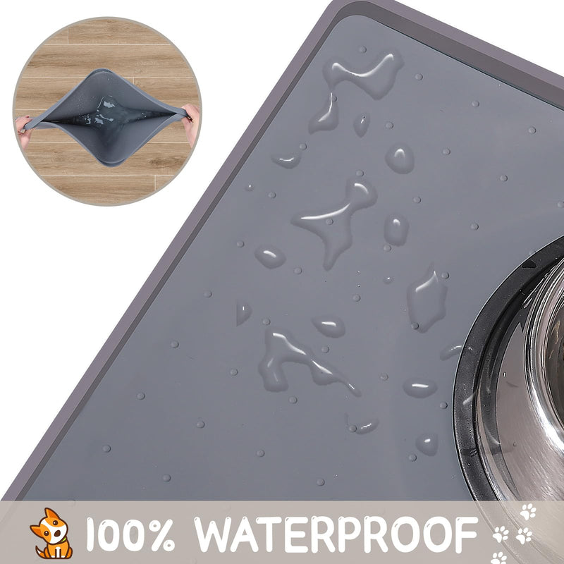 MateeyLife Silicone Cat & Dog Food Mat for Floors Waterproof, Anti-Slip Dog Bowl Mats for Food and Water, Pet Feeding Mats with Lip to Prevent Spills, Pet Placemat for Messy Drinkers to Protect Floors 18''×12'' Gray - PawsPlanet Australia