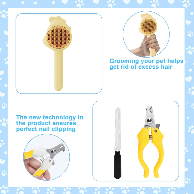 VCZONE 8 Pcs Cat Brush Grooming Kits, Pet Self Cleaning Kit with Pet Nail Clipper and File, Flea Comb, Pet Shampoo Bath Brush, Pet Shedding Brush, Silicone Toothbrush (Yellow) Yellow - PawsPlanet Australia