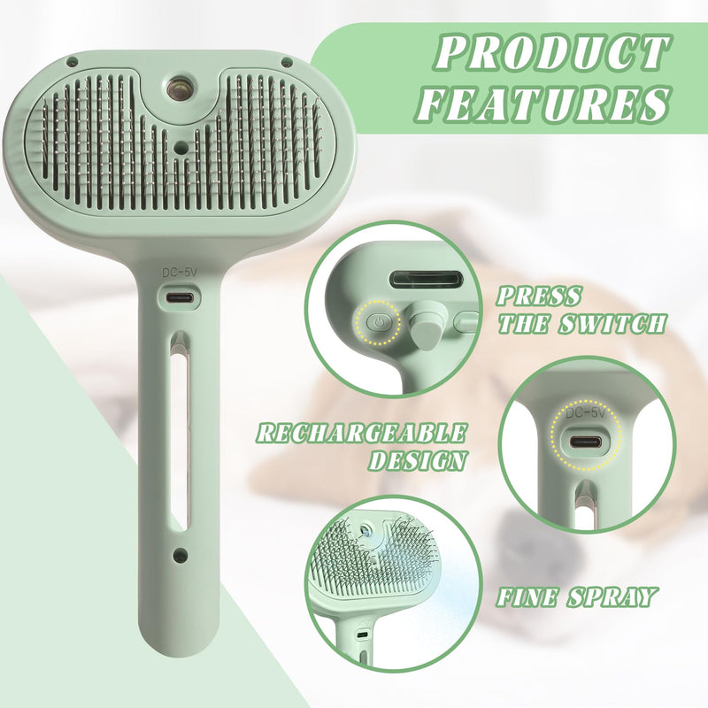 Self-Cleaning Spray Cat Brush for Shedding, Removes Static Flying Hair, and Works Wonders for Both Long and Short-Haired Pets 2 In 1 Cleaning Brush for Cats And Dogs Grooming green - PawsPlanet Australia