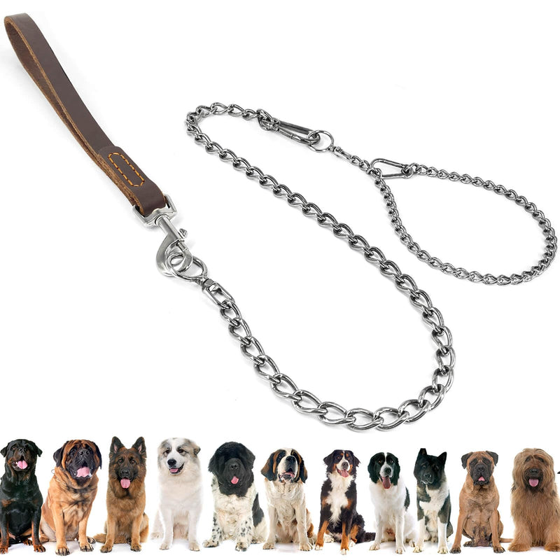 Dog Chain Leash, 304 Stainless Steel Short Lead Metal Heavy Duty Chain DIY Double Dog Leashes Self-Assembly Leashes Extension&Coupler. (304 S/S 28in x 3.5mm) 304 S/S 28in x 3.5mm - PawsPlanet Australia