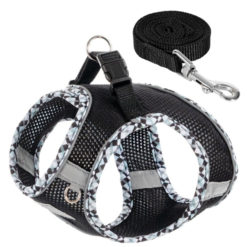 Dog Harness and Leash Set, No Pull Pet Harness for Small Dogs Easy Walking,Soft Breathable Small Dog Harness,Adjustable Reflective Step in Vest Harness for Puppy,Kitten, Cats xxs black - PawsPlanet Australia