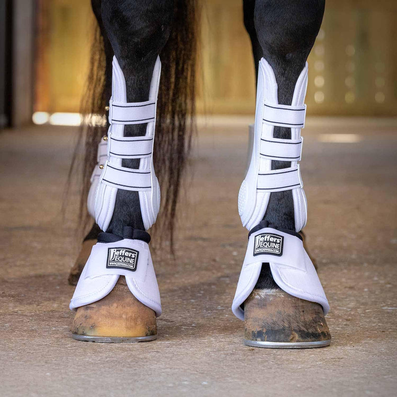 Jeffers Uniquely English Open Front Tendon Boots for Horses, Pair – Ventilated Neoprene Horse Leg Protection for Tendons & High Impact Support, Jumping & Competition Riding Boots for Horses White Large