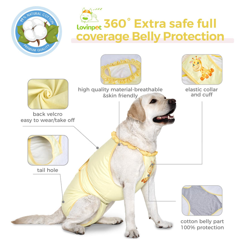 LovinPet Dog Recovery Suit for Large Medium Dogs - Wound Protective Surgical E-Collar Alternative Recovery Snugly Suit for Abdominal Wounds After Surgery Dog Onesies,Deer Pattern,Yellow,XL XL Yellow collar/Yellow - PawsPlanet Australia