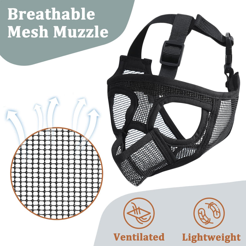 Mayerzon Short Snout Dog Muzzle, French Bulldog Muzzle with Tongue Out Design to Prevent Eating Biting Licking, Mesh Dog Muzzle for Shih Tzu Pug English Bulldog, Breathable Muzzle for Grooming Walking Black M [Head Cir: 18"-20½"]