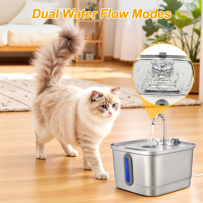 Stainless Steel Cat Water Fountain, 101oz/3L Automatic Pet Water Fountain, Dog Water Fountain with Replacement Filters for Cats, Small Dogs (2 Filters and 2 Sponges) Cat Fountain + 2 Filters + 2 Sponges - PawsPlanet Australia