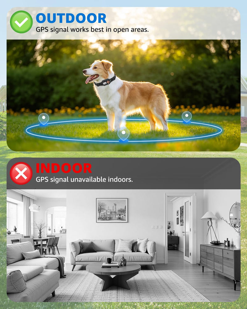 GPS Wireless Dog Fence with No Subscription, 25-999yards Adjustable Boundary, IPX7 Waterproof, Beep Vibration Shock Correction, Outdoor Use, for Dogs Over 18 Lbs