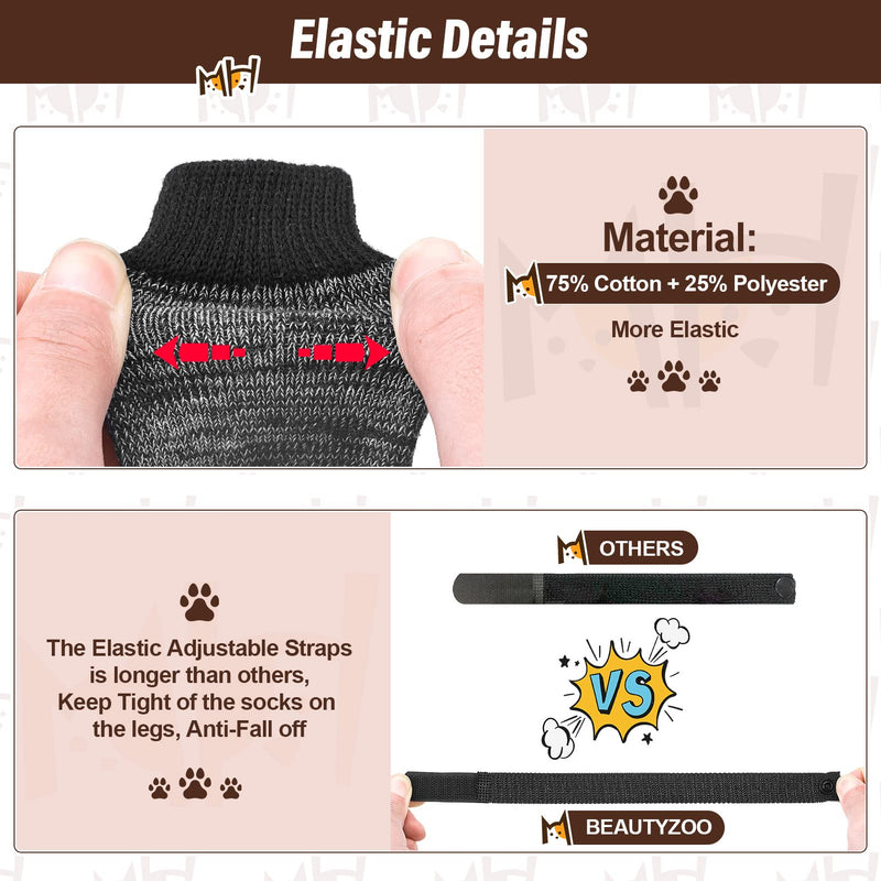 BEAUTYZOO Anti Slip Dog Socks for Small Medium Large Dogs with Grips Straps on Hardwood Floor Protection Wear, Traction Control 3 Pairs Double Side Paw Protector to Prevent Licking for Girl or Boy Grey - PawsPlanet Australia
