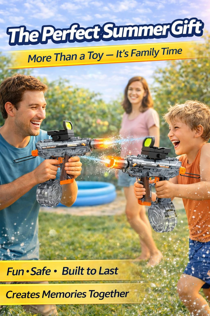 Electric Water Gun for Kids 5–12 Automatic Battery Powered Water Blaster Rechargeable Water Guns with LED Muzzle 8-16 ft Range, Outdoor Summer Pool Beach Toys Birthday Gift for Boys Girls Black02
