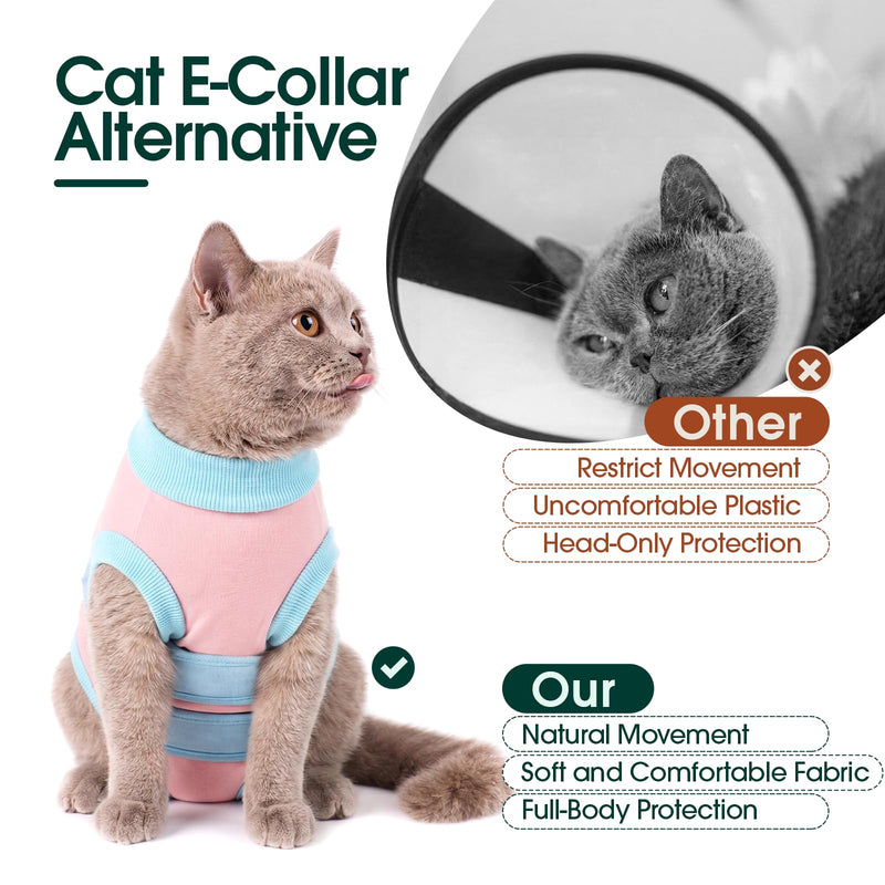 Kuoser Scratch Resistant Cat Clothes, Cats Surgery Recovery Suits Female Male Cat Onesie Anxiety Vest Cone of Shame Alternative Anti Licking, Pink S Small(chest:11.8'')