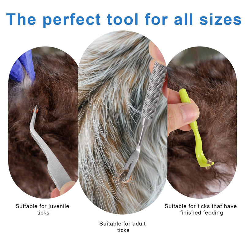 Penitue Tick Removal Tool Kit Tweezers for Cats and Dogs, Professional Portable Tick Remover and Puller Set Suitable for Dogs Cats Pets & Humans