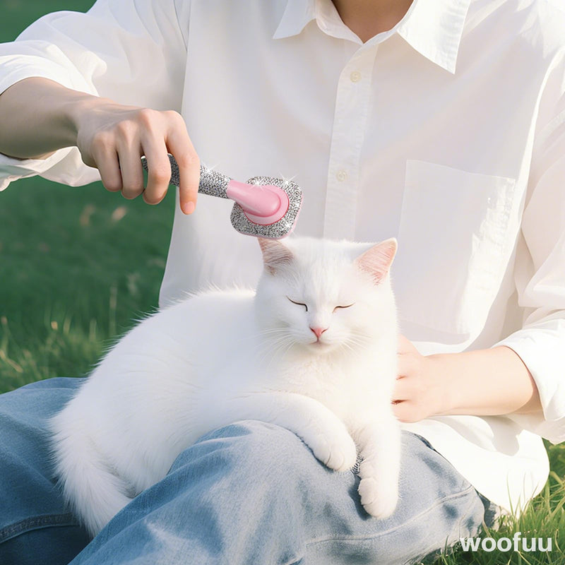 Pet Grooming Brush with Ceramic Clay Craft & Diamond Embedded Design - Washable, 360° Rotating Head for Dogs or Cats.Small 16x6.2cm Small