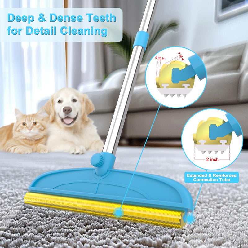 Carpet Rake for Dog Hair Remover: 2 in 1 Reusable Pet Hair Remover – 60‘’ Adjustable Long Handle Carpet Removal Tool for Dog Cat Human Hair – Carpet Scrape Cleaning for Rug Couch Bed - PawsPlanet Australia