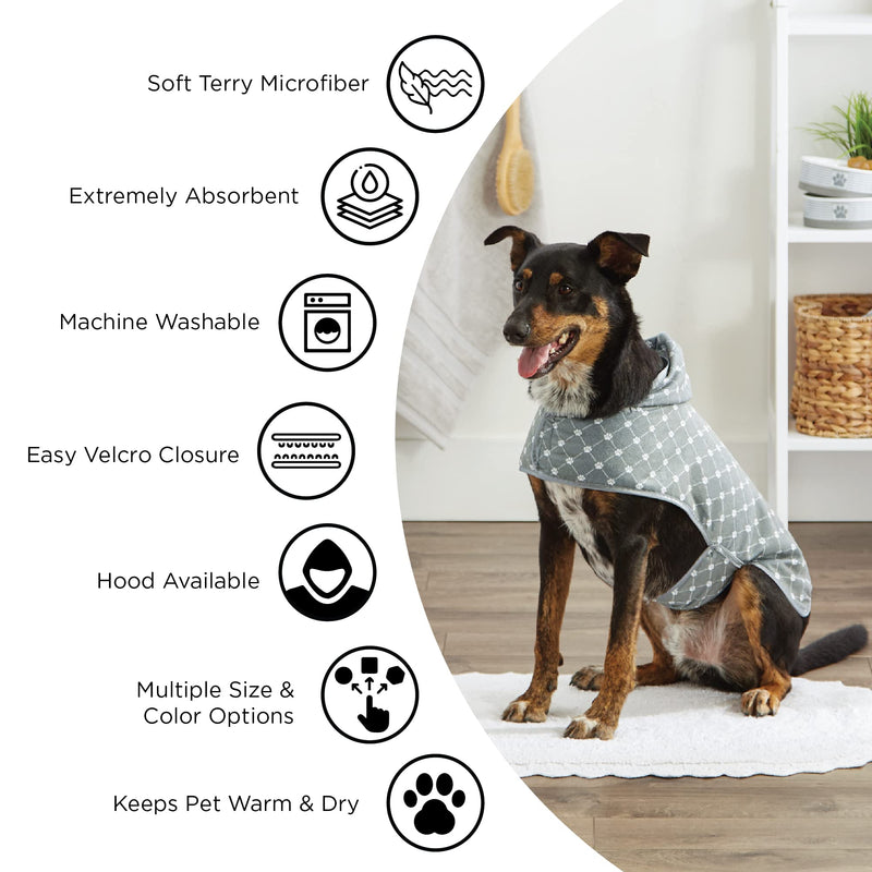 Bone Dry Pet Robe Collection, Embroidered Absorbent Microfiber Bath Robe with Adjustable Closure, for Dogs & Cats, Medium, Lettuce Green - PawsPlanet Australia
