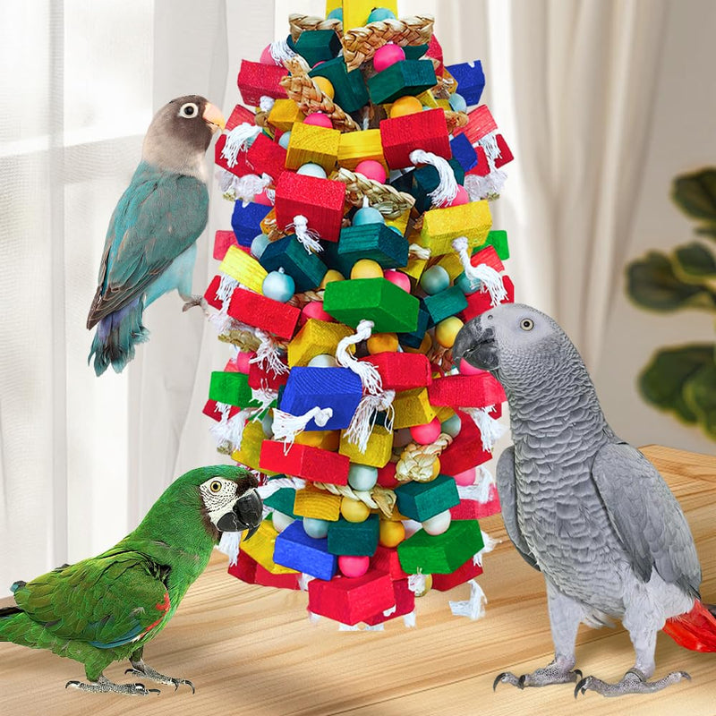 Bird Toys for Large Parrots Colorful Natural Wood Block Parrots Chew Foraging Toys for Bird Cages Cockatoos, Macaws, African Greys, and Amazons - PawsPlanet Australia