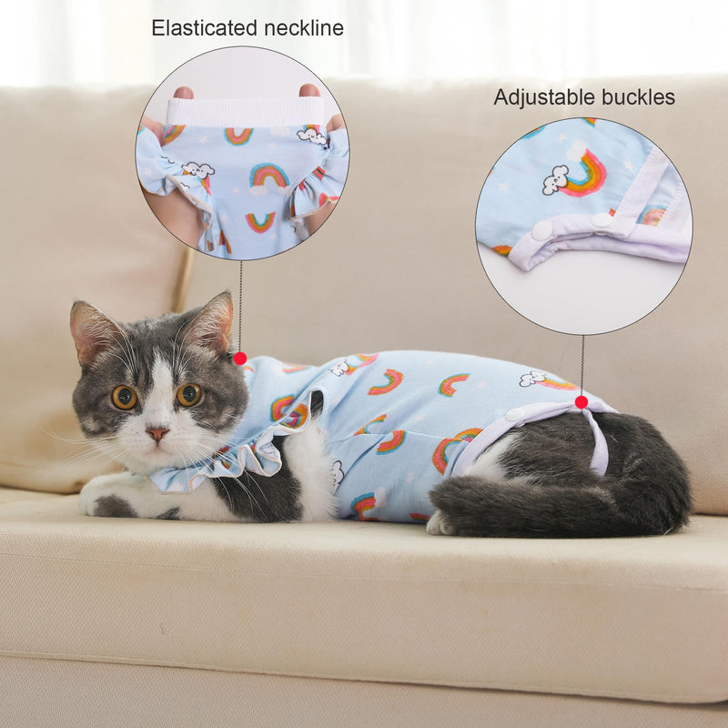 Yeapeeto Cat Recovery Suit 2 Packs After Surgery Bodysuit for Cats, E-Collar Substitute Keep from Licking Abdominal Wounds, Kitten Breathable Clothes, Warm After Shaving (Small) Small Rinbow+Fruit - PawsPlanet Australia