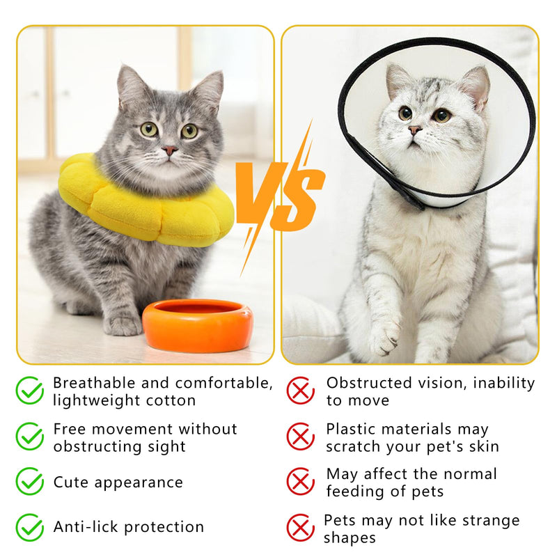 Sunflower Cat Recovery Cone, Adjustable Pet Elizabethan Collar for Cats &Puppy, Soft Cone for Cats After Surgery to Stop Licking, Cat Neck Pillow for Sleeping, Easy to Clean (Yellow, S) Yellow, S - PawsPlanet Australia