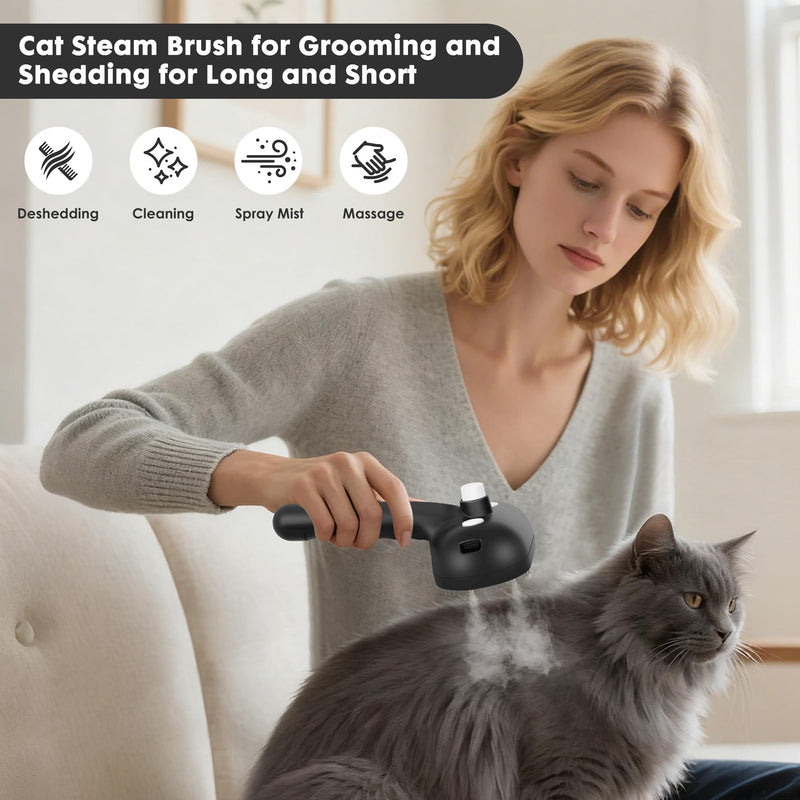 Cat Steam Brush for Grooming and Shedding for Long and Short Hair Pets Deshedding and Hair Removal tool for Dogs & Cats Self Cleaning 4 in 1 Massaging Pet Spray Spritz Defur Comb Black - PawsPlanet Australia