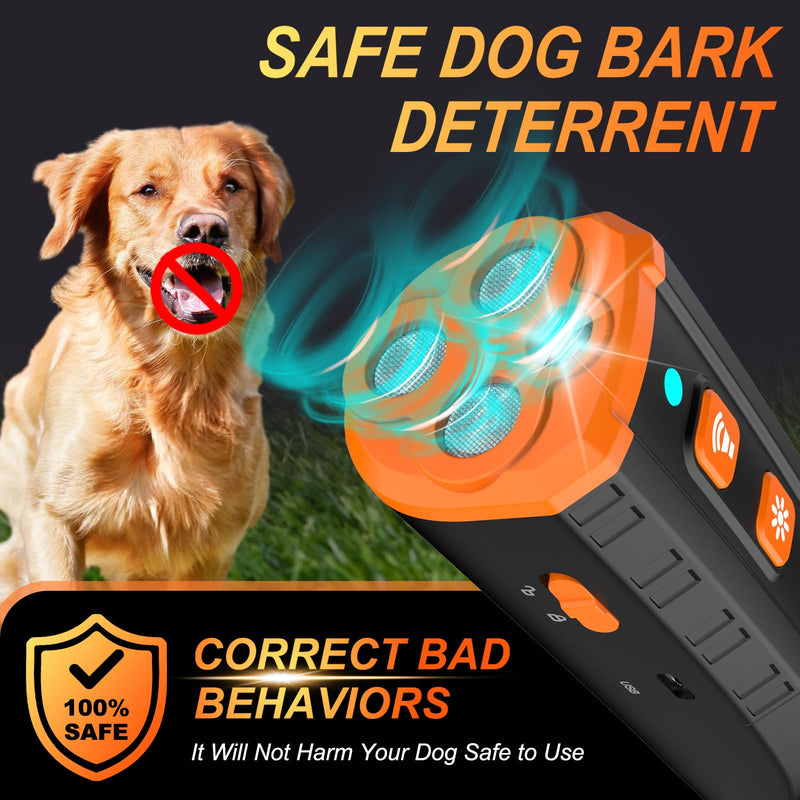 Dog Bark Deterrent Device, Anti Barking Device Bark Button for Dogs with 3X Ultrasonic Silencer, Stopping Own or Neighbor's Dog Barking, Dog Behavior Training, Safe, Rechargeable, Indoor Outdoor