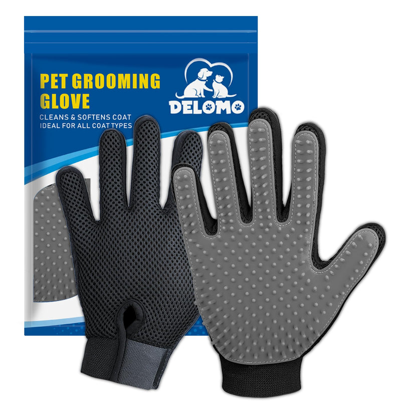 Upgrade Version Pet Grooming Glove - Gentle Deshedding Brush Glove - Efficient Pet Hair Remover Mitt - Enhanced Five Finger Design - Perfect for Dog & Cat with Long & Short Fur - 1 Pair (Gray) Gray-1 Pair