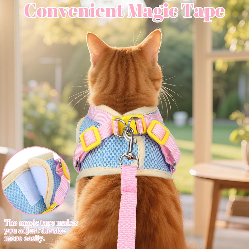 Cat Harness and Leash Set - Escape Proof Soft Adjustable Vest Harnesses for Small Cats, Kitten Harness with Reflective Strips, Pink Flower Design - PawsPlanet Australia