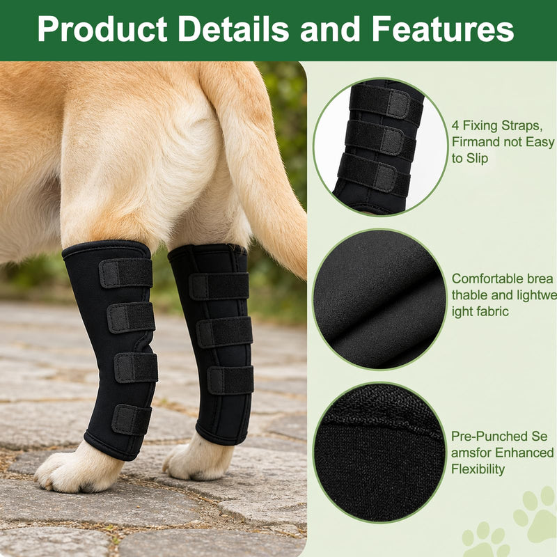 2 Pieces Adjustable Dog Knee Protectors, Neoprene Dog Joint Support for Postoperative Rehabilitation, Arthritis, Patellar Luxation, Breathable Dog Bandage for Joint Protection and Pain Relief