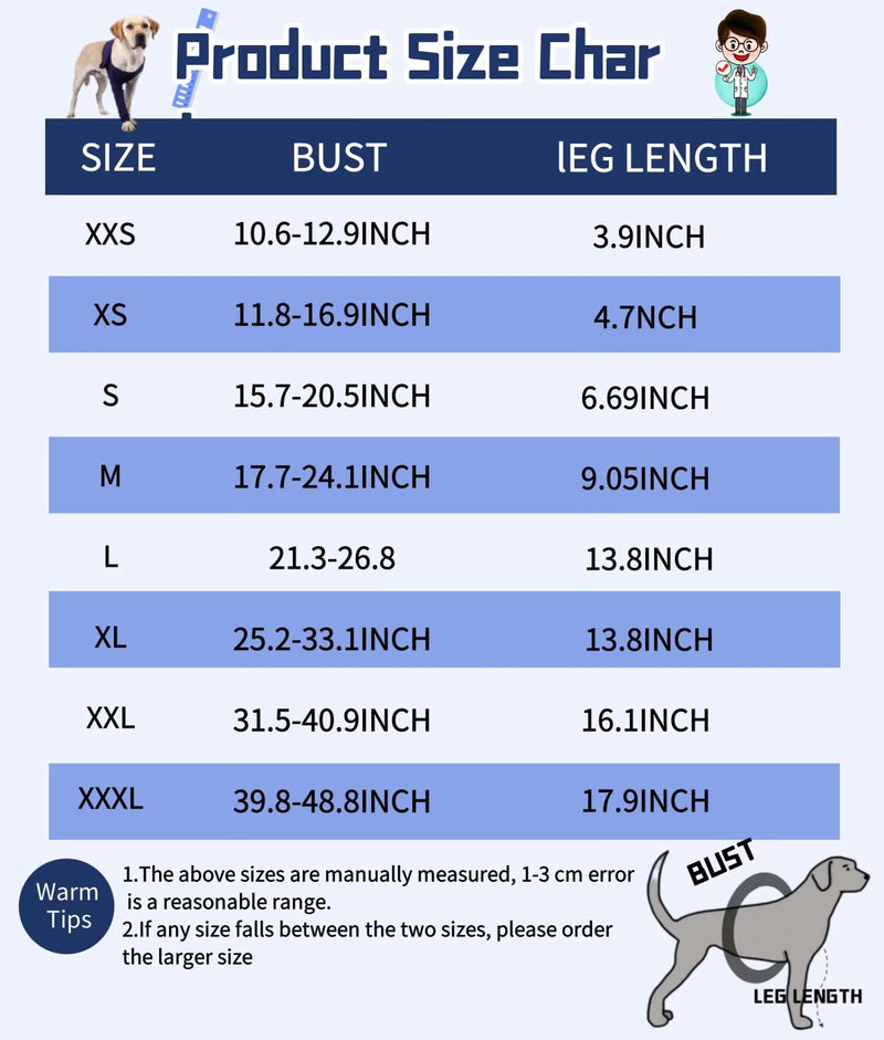 Xqpetlihai Dog Sleeves for Licking Dog Knee Brace After Surgery Wear for Dogs Abrasion Resistant Dog Recovery Sleeve for Dogs Cone Collar Alternative(XXXL) Medium Blue - PawsPlanet Australia