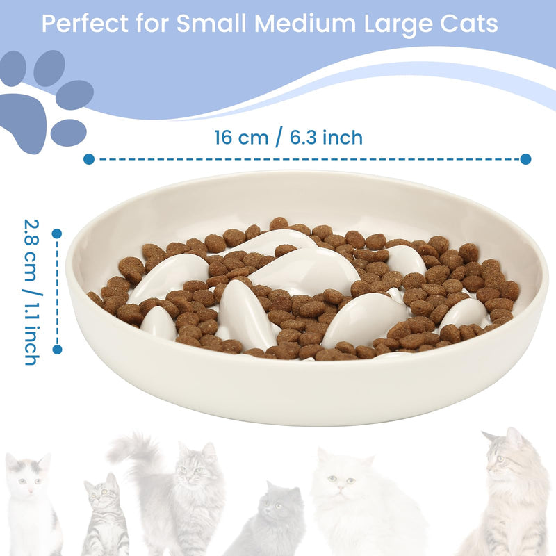 Cat Slow Feeder Bowl, Anti Gulping Healthy Eating Diet Pet Food Bowl, Non-Slip Whale Shape Design and Raised Rim Spill Proof Slow Bowl for Kitten(White) 6.3*6.3 inch White