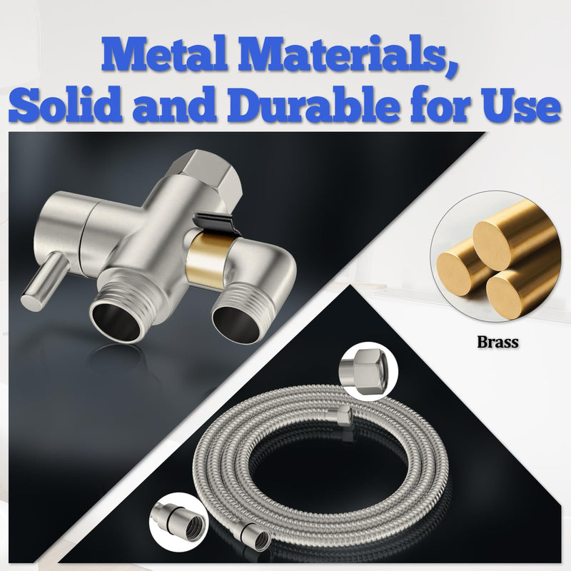 Dog Shower Attachment Metal, YDmeet Pet Shower Attachment for Fast and Clean Pet Bathing and Dog Washing, Brass Shower diverter, Adjustable Pet Shower Sprayer, 8 ft Hose and Shower Holder, Brushed Shower Diverter with Elbow Outlet Design Brushed Nickel - PawsPlanet Australia